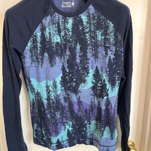 Smartwool Women's 250 Merino Wool Tree Print Pullover Base Layer Womens XL Blue